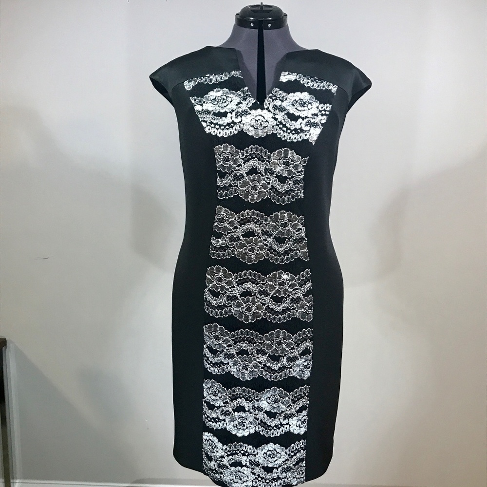 EUC Women's Black & Cream Lace Sheath Dress